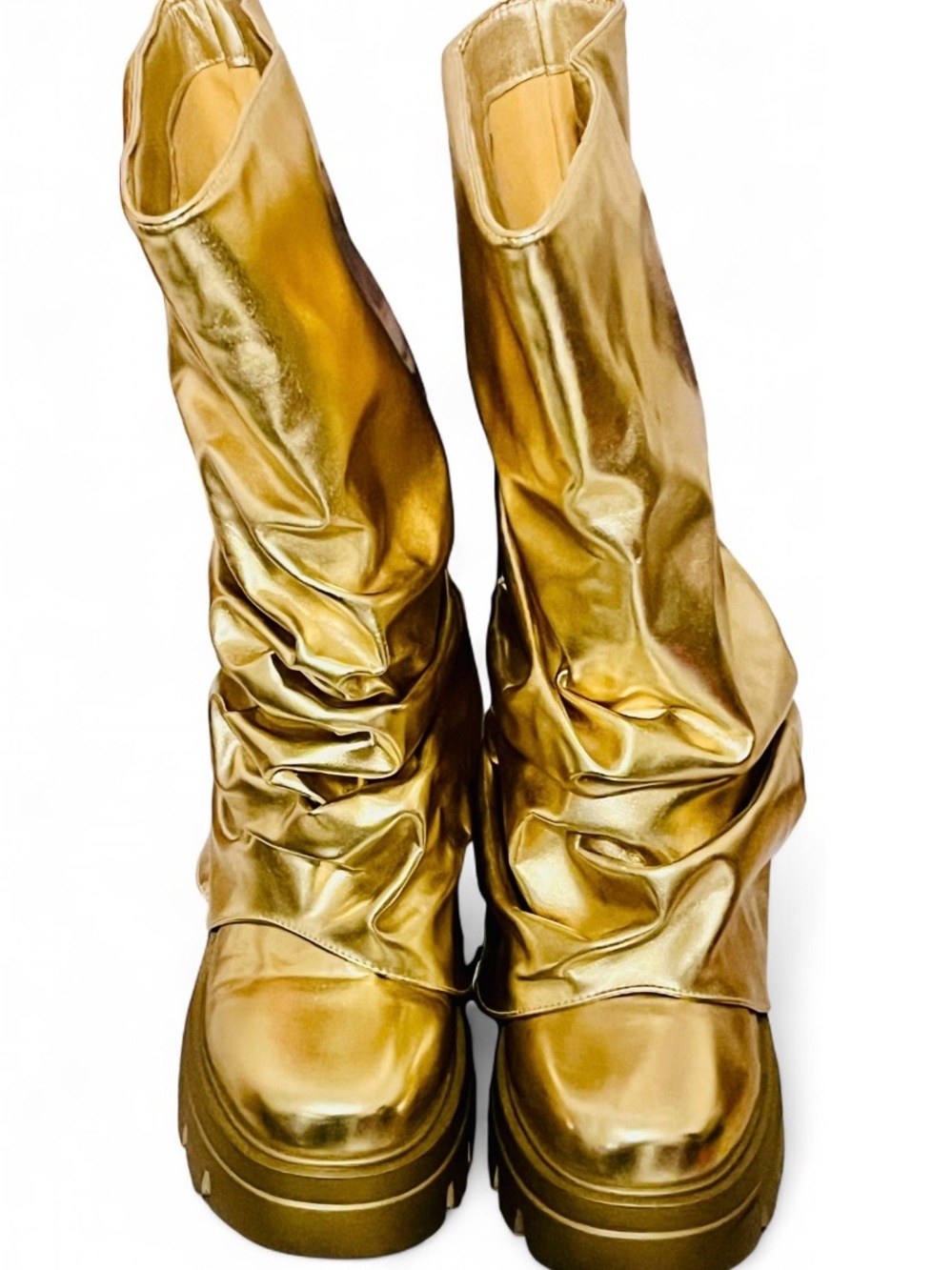 BNWOT AZALEA WANG Metallic Gold Slouchy Platform Women's Boots